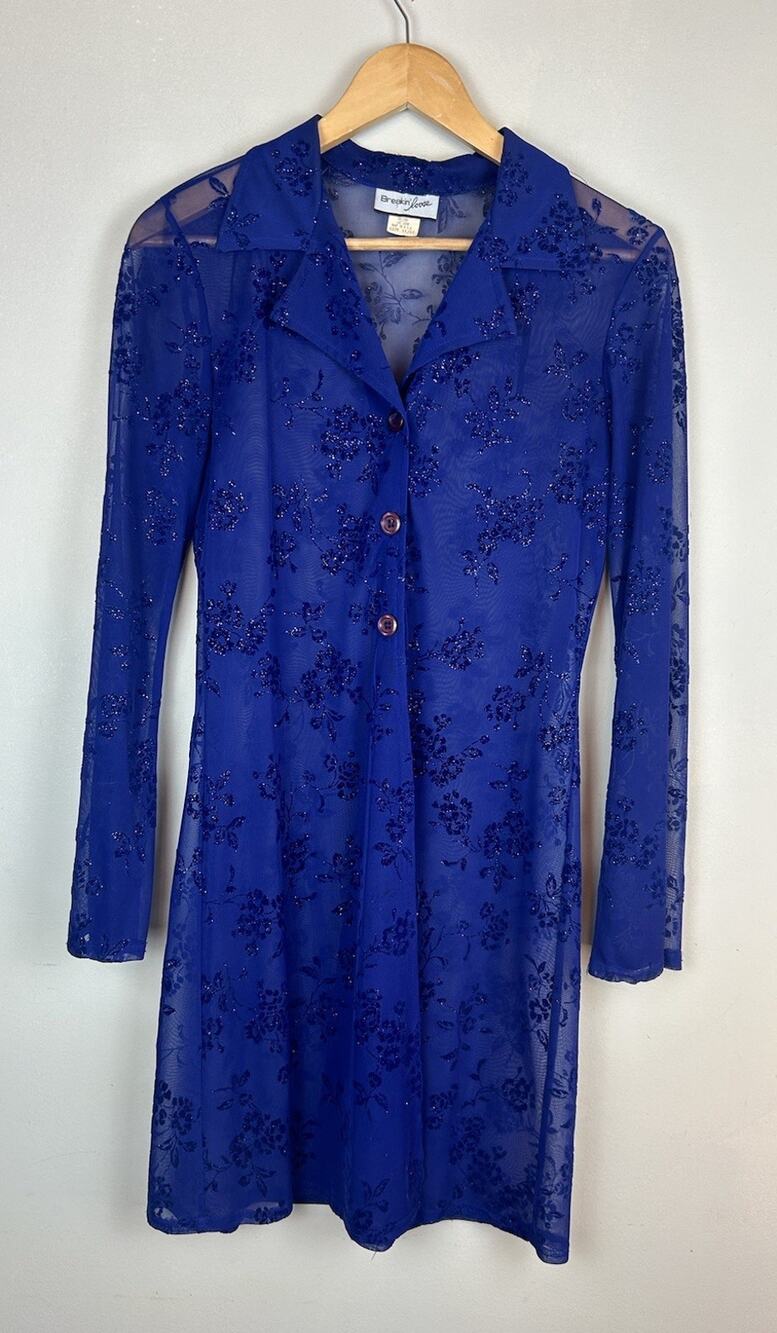 VTG Duster Sheer 3 Button Velvet Burnout Floral Whimsigoth Witchy 90's 11/12